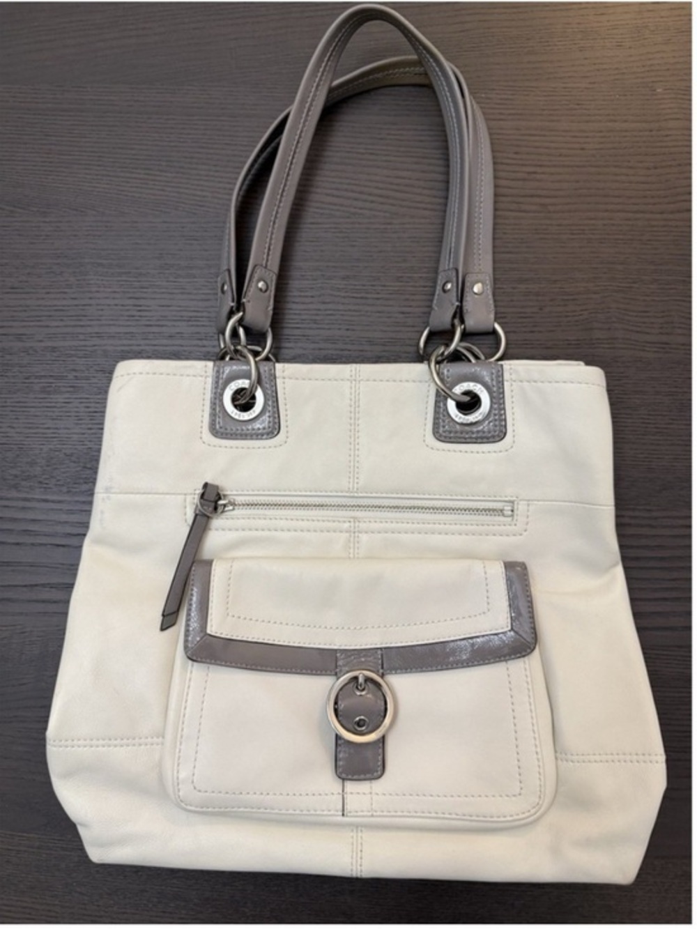 PERFECT lk NEW Coach Penelope white gray Leather Tote Bag Purse Handbag F18890